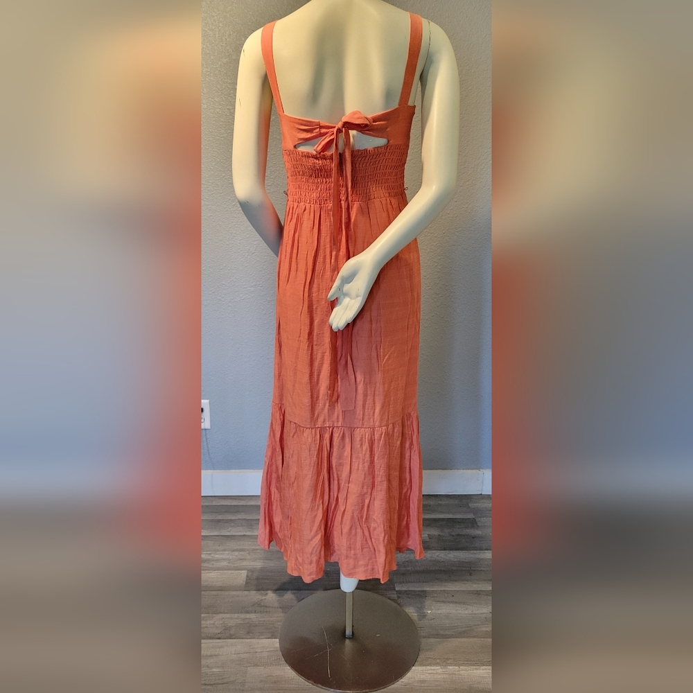TAYLOR PAPAYA ORANGE Long DRESS SIZE 2 Ruffled Sundress Spaghetti Strap - Picture 16 of 16
